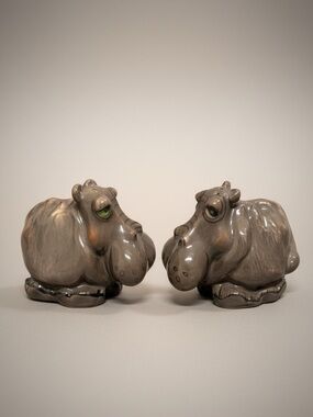 Blue Sky Big Face Hippo Salt and Pepper Shakers